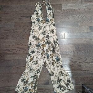 Free People Floral Jumpsuit in Cream and Green